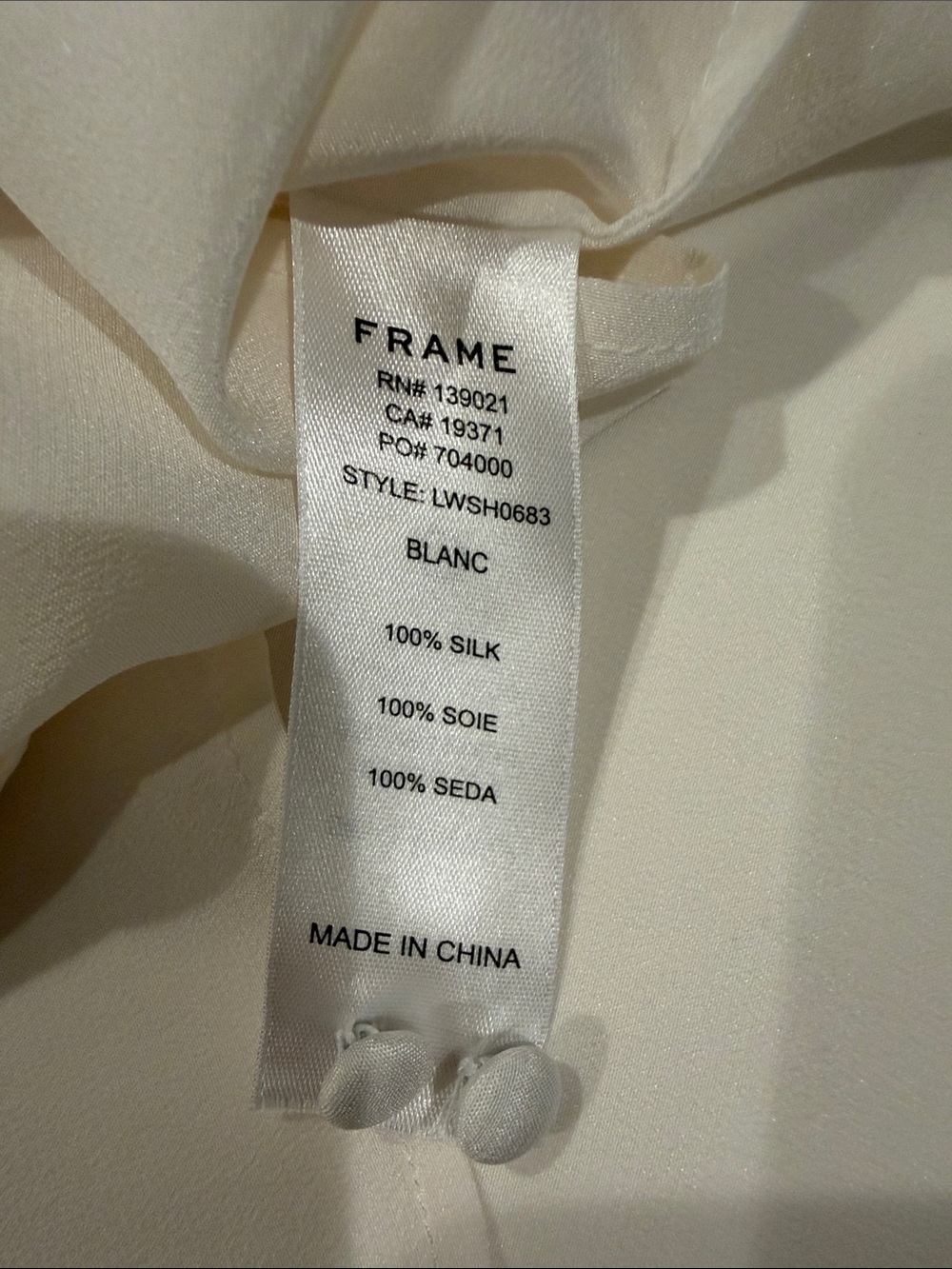 Frame Silk Cream Short-Sleeve Button Front Blouse with Flutter Sleeves - Picture 3 of 3